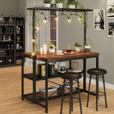 Garvee Kücheninsel mit Stauraum, 107 cm Tisch, 3-Stufige Regale, 5 Haken, MDF & Metall für Küche & Esszimmer, Vielseitig, Essbereich, Grau, Schwarz, mit Ablage