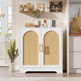 Garvee Sideboard Buffetschrank mit 2 Rattantüren für Wohnzimmer und Esszimmer 75,7 cm MDF Holz Modern Design Stabil, Weiß, mit Stauraum, mit Schubladen - Weiß