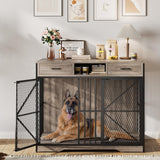 Garvee Hundekäfig Möbel 112 × 70 × 93,5 cm, Hundebox für Innen mit Stauraum, Schubladen, offenem Ablagefach, verstärktem Holz und Stahlrohren, Doppeltür und Beistelltisch-Funktion