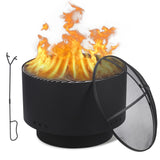 Garvee rauchreduzierter Feuerkorb Ø 66 cm aus Stahl mit Grillrost, Funkenschutz, Schürhaken und Abdeckung für Garten, Terrasse und Camping
