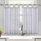 Garvee Café-Gardinen 2er-Set, je 69 × 91 cm, Scheibengardinen in Leinenoptik mit Schlaufen & Zierknöpfen, Grau - Grau