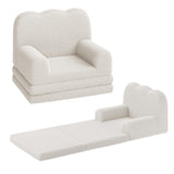 GARVEE Kindersofa 2-in-1 ausklappbar, Kinder-Sessel und Liege mit weichem Sherpa-Bezug, waschbar, bis 68 kg, Weiß - Weiß