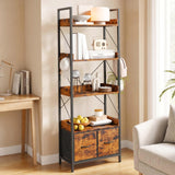 Garvee Bücherregal, LED, 5 Ebenen, Kippschutz, Kippschutz, Schwarz+Natur