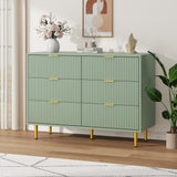 GARVEE Kommode mit 6 Schubladen, Geriffelte Fronten, Sideboard mit Goldfarbenen Metallbeinen, Großer Stauraum für Schlafzimmer, Wohnzimmer & Flur, Olivgrün - Olivgrün