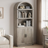 GARVEE Bücherregal mit Türen, ca. 182 cm hoch, MDF & Metall, Landhausstil, Grau – für Wohnzimmer & Schlafzimmer - Grau