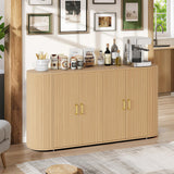 Garvee Sideboard 160 × 40 × 84 cm, Buffetschrank mit 4 Türen, verstellbaren Einlegeböden, gerillten Fronten und Kippschutz, Eiche