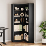 GARVEE Eckbücherregal, 5 Ebenen, 80 × 80 × 182 cm, MDF, Landhausstil, Schwarz – für Wohnzimmer & Schlafzimmer - Schwarz
