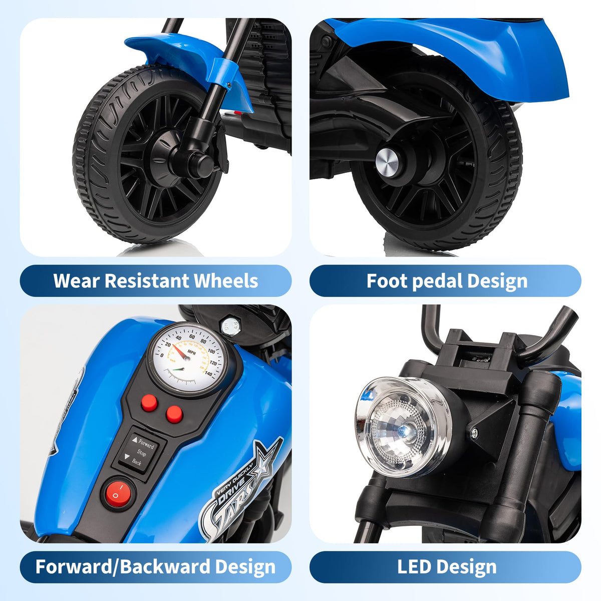 GARVEE Kinder-Elektromotorrad mit Fußpedal und LED-Beleuchtung