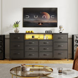 Garvee 160 cm TV-Schrank für 165,1–190,5 cm TVs mit 12 Schubladen, LED-Beleuchtung, Stoff, Metallrahmen für Wohnzimmer & Schlafzimmer, Schwarz - Schwarz