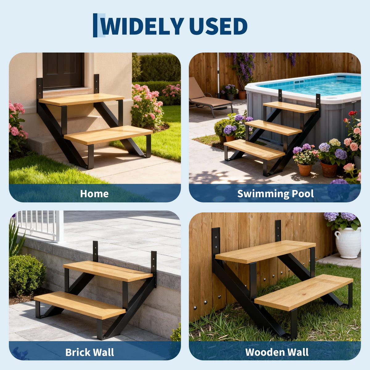 Schwarze Stahl Treppenwangen für Terrasse Veranda Garten und Whirlpool