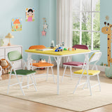 Garvee Kindertisch mit 4 Stühlen, klappbares Kindertisch-Set, 5-teilig, 60,5 × 60,5 cm, gepolsterte PU-Oberflächen, Gelb - Gelb