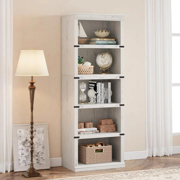 GARVEE Standregal, 5 Ebenen, 62 × 32 × 171 cm, MDF, Landhausstil, Weiß – für Wohnzimmer & Büro