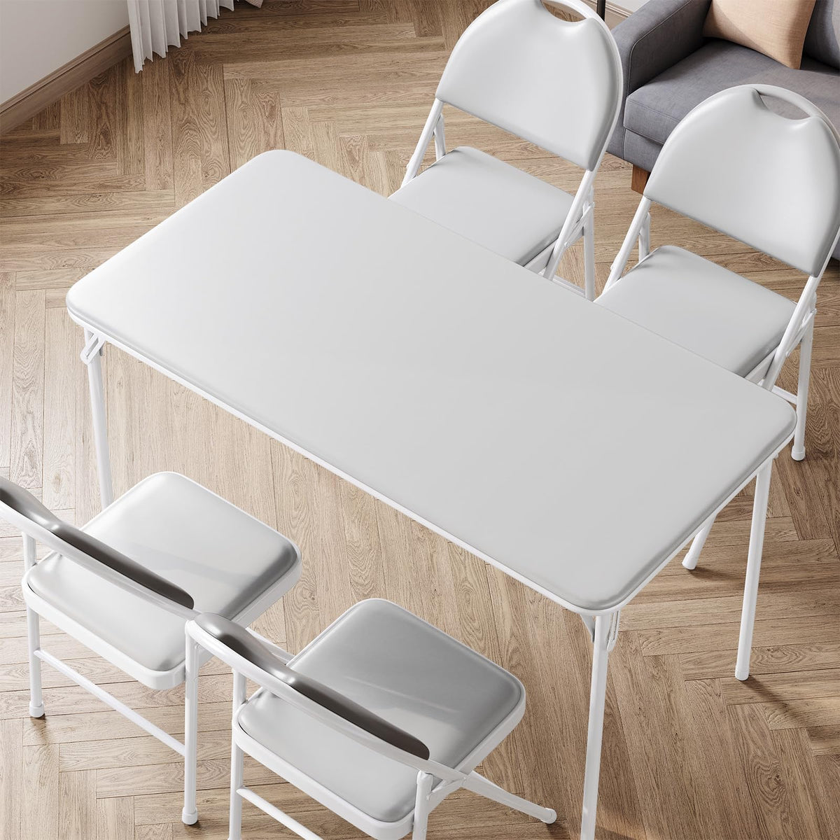 Weißer Klapptisch mit wasserabweisender PU-Leder-Tischplatte