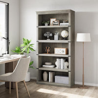 GARVEE Standregal, 5 Ebenen, 80 × 32 × 171 cm, MDF & Metall, Landhausstil, Grau – für Wohnzimmer & Schlafzimmer