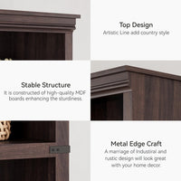 GARVEE Baum-Bücherregal, 5 Ebenen, 80 × 32 × 171 cm, MDF & Metall, Landhausstil, Kirschbaum – für Wohnzimmer & Schlafzimmer