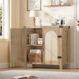 Garvee Boho Sideboard 2er Set Mit Rattan-Bogentüren Für Flur Wohnzimmer Schlafzimmer Höhenverstellbar MDF Wasserabweisend Stabile Holzfüße