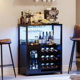 Garvee Weinschrank mit Beleuchtung mit verstellbaren Weinregalen & Mesh-Tür, Wasserfestes MDF & Metall, Schwarz - Schwarz