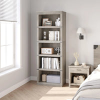 GARVEE Standregal, 5 Ebenen, 62 × 32 × 171 cm, MDF & Metall, Landhausstil, Grau – für Wohnzimmer & Büro