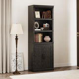 GARVEE Bücherregal mit Türen, 5 Ebenen, 80 × 33 × 174,5 cm, MDF, verstellbare Ablagen, Schwarz – für Wohnzimmer & Schlafzimmer - Schwarz