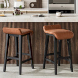 Garvee Barhocker 2er-Set, 67 cm Sitzhöhe, mit Fußstütze, Holz, mit Rückenlehne, gepolstert, Braun - Braun