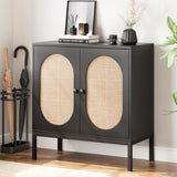 Garvee Sideboard, 80 × 40 × 83 cm, mit Stauraum, pflegeleicht, MDF & Bambus, Rustikal, Schwarz - Schwarz