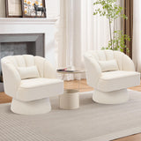 Garvee Moderner drehbarer Barrel-Stuhl Samt Beige Gepolsterte gestreifte Rückenlehne Plüsch Sitzfläche Stabile Basis Wohnzimmer Schlafzimmer 2 Stück - Beige