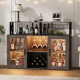Garvee Barschrank 120 × 40 × 91 cm mit RGB-LED-Beleuchtung, 3 Steckdosen und 2 USB-Anschlüssen, Hausbar mit Weinregal, Gläserhalter, 2 Glastüren und Stauraum, Grau - Grau
