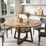 Garvee Runder Esstisch 119 cm für 4–6 Personen, Küchentisch mit Stauraum, Robuster Metallrahmen & Holzoptik-Tischplatte, Esszimmertisch für Küche & Esszimmer, Braun - Braun