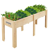 Garvee Holz-Hochbeet 183 × 58,4 × 76 cm mit Standbeinen, Stoffeinlage, Drainageöffnungen und 3 Werkzeughaken, für Balkon, Terrasse und Garten, Naturfarben - Naturfarben