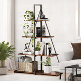 GARVEE Leiterregal, 4 Ebenen, Holz & Metall, Industrial-Design, Retrobraun – für Wohnzimmer & Schlafzimmer - Retrobraun