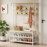 Garvee Kleiderständer 5-in-1, 102 × 40 × 183 cm, Flurgarderobe mit Ablage, Kleiderstange, Haken, Sitzbank und Schuhregal, Natur - Natur