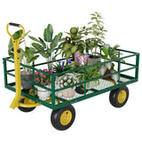 Garvee Schwerlast-Gartenwagen bis 544 kg, 3-in-1 Stahlwagen mit abnehmbaren Seitenwänden, 33 cm Geländereifen und 180° Drehgriff für Garten und Hof, Schwarz - Grün+Gelb