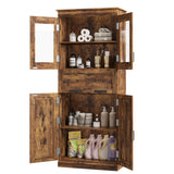 Garvee Badschrank Hochschrank 170 cm, Doppeltüriger Badezimmerschrank mit Glastüren, Schublade, Verstellbaren Einlegeböden, 60 × 30 × 170 cm - Braun