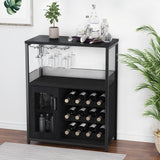 Garvee Weinbar Schrank ohne Beleuchtung, Verstellbare Regale, Mesh Tür, 69 × 35 × 92 cm, MDF & Metall, mit Stauraum, pflegeleicht, Schwarz - Schwarz