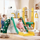 Garvee Rutsche Outdoor 7-in-1 Kleinkind Spielplatz Mit Rutsche, Schaukel, Klettergerüst, Basketballkorb, Teleskop, Versteck, Kompakt, Sicher - Gelb–Grün
