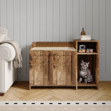 Garvee Katzenklo Schrank mit Regal, 86 × 50 × 61 cm, Katzentoilettenschrank mit Doppeltüren, Seiteneingang und Stauraum, Natur - Natur