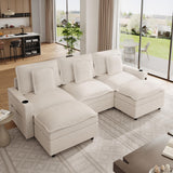 Garvee Cloud Modular Sectional Sofa U-Förmig Chenille Mit Stauraum Und Ladeanschlüssen Für Wohnzimmer 112 Zoll Beige