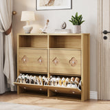 Garvee Schuhschrank, 4 Klappfächer, LED, 3 Schubladen, Kippschutz, Naturholz - Naturholz