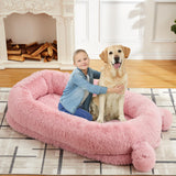 Garvee XXL-Hundebett für Menschen und Haustiere mit Decke, 20 cm hohem Rand, hochdichtem Schaumstoff, waschbarem Bezug, Seitentaschen und Tragegriff - Rosa