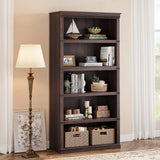 GARVEE Baum-Bücherregal, 5 Ebenen, 80 × 32 × 171 cm, MDF & Metall, Landhausstil, Kirschbaum – für Wohnzimmer & Schlafzimmer - Kirschbaum