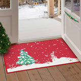 Garvee Waschbare Weihnachts-Fußmatte mit Aufgedrucktem Weihnachtsbaum und Schneemann, Rutschfeste Willkommensmatte für den Außenbereich mit Gummirückseite, 50 x 80 cm