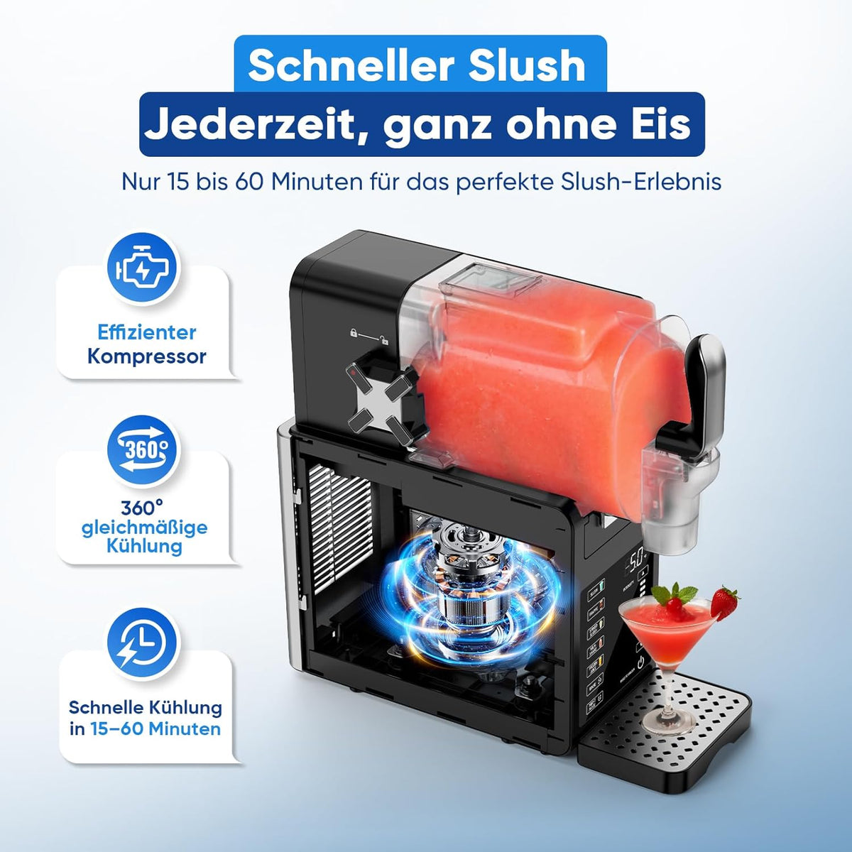 GARVEE 1,9 L Slush-Maschine für Zuhause, 5 Programme, 200-W-Kompressor, LED-Display & Selbstreinigung, ohne Eiswürfel für Slushies und Frozen Drinks