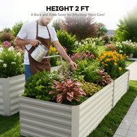 Garvee Metall Hochbeet 180×90×60 cm, verzinkter Stahl, rostfrei & wetterfest, stabiler Pflanzkasten für Gemüsebeet, Blumenbeet & Garten, rechteckig Beige