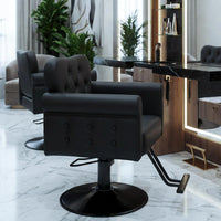 Garvee Hydraulischer Friseurstuhl aus PU-Leder, 360° Drehbar, Höhenverstellbar, mit Fußstütze, Schwarz
