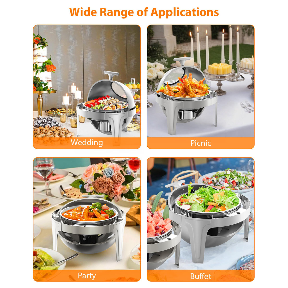 Garvee Chafing Dish 6 L aus Edelstahl, Warmhaltebehälter mit Rolltop-Deckel und Sichtfenster, Buffetwärmer für Hochzeit, Catering, Party und Events