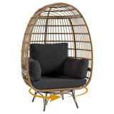 Garvee Rattan Ei Stuhl 360° Drehbar, Mit Kissen, Stahlrahmen, Für Innen & Außen, Braun+Schwarz - Braun+Schwarz