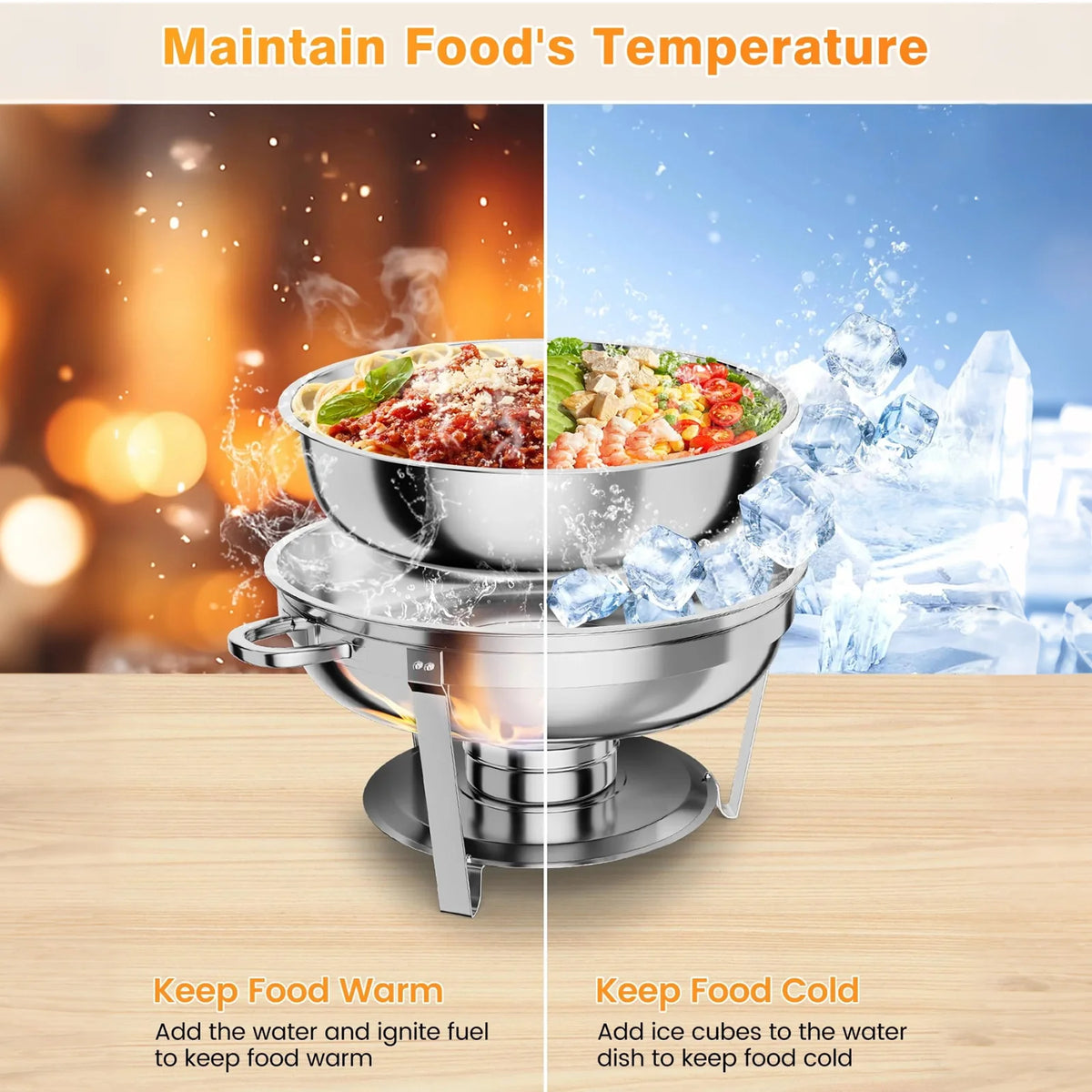 Garvee Chafing Dish 4er-Set mit je 4,7 L, runde Buffet-Speisenwärmer aus Edelstahl mit Deckel und herausnehmbaren Behältern für Catering, Hotel, Restaurant, Hochzeit und Bankett