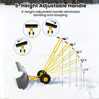 Garvee Schneeschieber mit Rädern 90×40 cm – Doppelstange, Stahlklinge, Verstellbarer Griff, Gummiräder