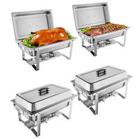 Garvee Chafing Dish 4er-Set mit je 7,6 L, rechteckige Edelstahl-Buffet-Speisenwärmer mit Deckeln, Wasserbad und Klappgestellen für Catering, Hochzeit und Bankett