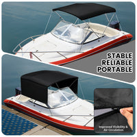 Garvee 3-Bogen-Bimini-Top-Bootsabdeckung, Abnehmbare Seiten, Verstellbar, Marine Canvas, UV-Schutz, Verstellbar 185–198 cm, Schwarz